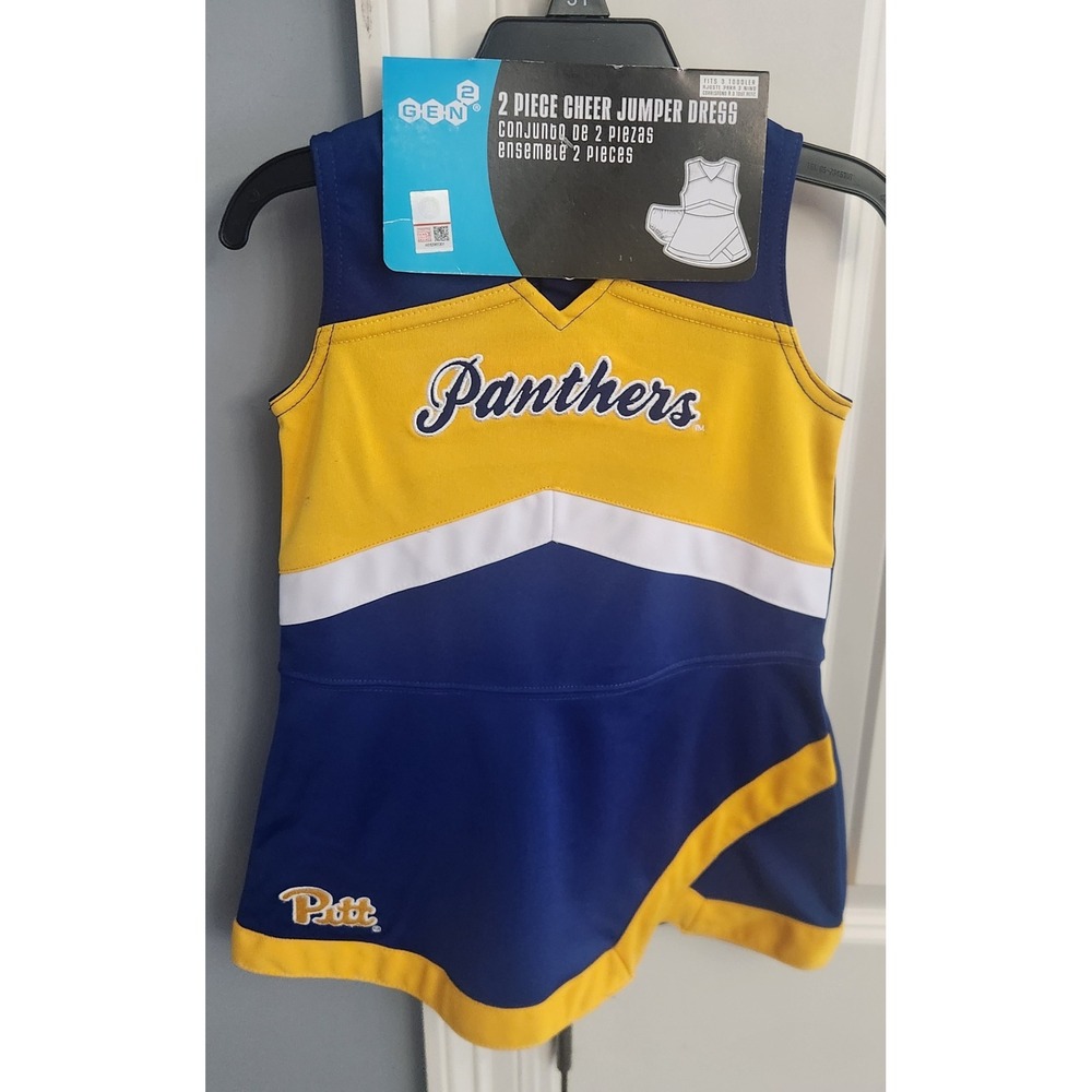 Gen2 Pitt Panthers Toddler Girls 2 Piece Cheer Jumper Dress Blue Gold Size 3T